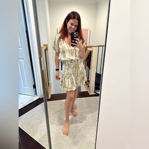 Skylar & Madison Abstract Printed Mini Short Dress Soft short Puff Sleeves M